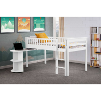 White Painted Wooden Kids Mid Sleeper Cabin Bunk Bed Frame With Desk