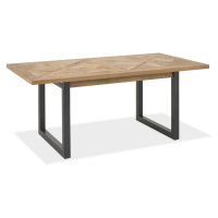 Modern Rustic Oak Parquet Top Large Extending Dining Table Black Metal Base 240 x 100cm