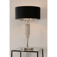 Langan Silver Chains Table Lamp In Nickel With Round Black Fabric Shade 40x65cm