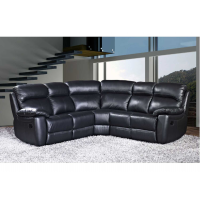 Black Leather Upholstered Manual Recliner Corner Group Sofa 240cm Wide