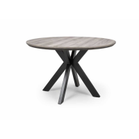 Modern Round Dining Table Grey Wood Effect Black Metal Base 120cm Diameter
