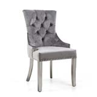 Modern Chester Grey Velvet Lionhead Ring Back Kitchen Dining Room Chair 105x57cm