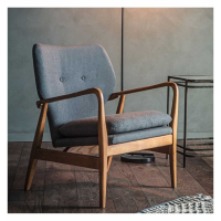 Modern Grey Fabric Upholstered Occasional Armchair Wooden Frame Scandic Style Comfy Relaxing