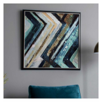 Zig Zag Teal Green Blue Aqua Abstract Black and Gold Framed Wall Art