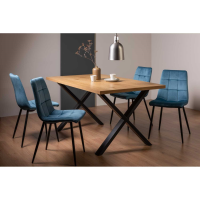 Ramsay Oak 6 Seater Dining Table with X Leg And 4 Mondrian Petrol Blue Velvet Chairs Dining Set