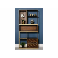 Dark Mango Wood Tall Open Bookcase Gold Metal Frame 180cm Tall x 90cm Wide