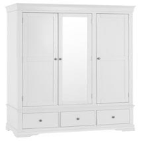Modern Style White Painted Finish 3 Door 3 Drawer Bedroom Wardrobe With Full Length Mirror 200 x 170cm