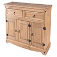 Antique 3 Door 2 Drawer Mexican Waxed Solid Pine Large Golden Brown Sideboard 132cm