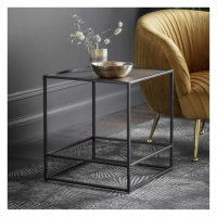 Industrial Iron Metal Black Framed Square Side Lamp End Table in Antique Gold 50x46cm