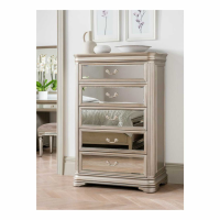 Modern Jessica Taupe Mirrored Glass Tall Chest of 5 Drawers 91.5cm Wide