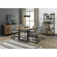 Modern Rustic Oak Large Extending Dining Table Set 4 Grey Velvet Chairs