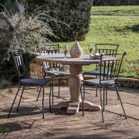 Outdoor Garden Round Dining Table Teak Wood Pedestal Base 4 Seater 120cm Diameter