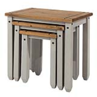 Corona Modern Industrial Grey Painted Solid Pine Stackable Nest Of 3 Tables