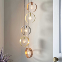 Modern Multi Ring Design Steel 5 Bulb Dimmable Pendant Light Satin Brass Brushed Nickel Plate
