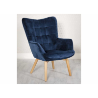 Modern Dark Blue Velvet Upholstered Armchair Lounge Wing Accent Chair