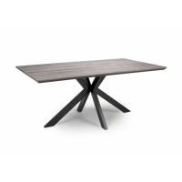 Modern 180cm Dining Table Grey Wood Effect Finish Black Cross Metal Base