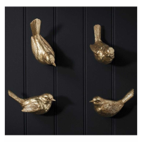 Set of 4 Parlane Golden Resin Birdie Wall Hooks In Assorted Poses