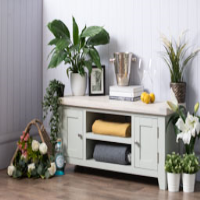 Modern Grey Painted Large TV Media Entertainment Unit Chalked Oak Top 120cm Wide