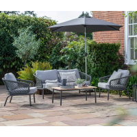 Grey Cord Rope 4 Seater Garden Sofa Set with Coffee Table Aluminium Framed