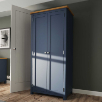 Modern Style Blue Painted 2 Door Full Hanging Wardrobe with Oak Top 180x85cm