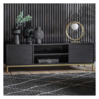 Modern Black Mango Wood Ripple 150cm Wide TV Media Unit Gold Metal Legs