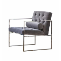 Grey Velvet Upholstered Occasional Armchair Chrome Metal Frame