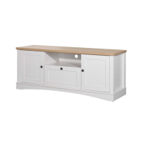 Light Oak Wood Top White Painted 2 Door 1 Drawer Living Room TV Media Cabinet 60 x 150cm
