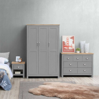 3 Piece Bedroom Set (3 Door Wardrobe, 3+4 Chest, 1 Drawer Bedside)