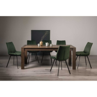 Dark Oak Extending Dining Table Set with 8 Green Velvet Fabric Chairs