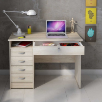 Modern Small Lockable Oak 5 Drawer Office Study Desk With Metal Handles 75.6 x 109.3cm
