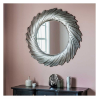 Modern Large Satin Silver Metal Round Sun Swirl Wall Mirror 100cm Diameter