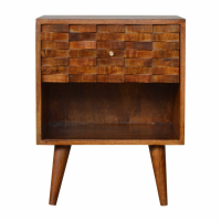 Tile Carved Chestnut Bedside With Open Slot