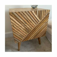 Nordic Style Mango Wood 2 Striped Cutout Front Drawer Bedroom Bedside Cabinet 58x45cm