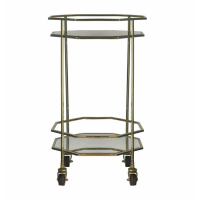 Modern Gold Oval Ockendon Drinks Serving Trolley Metal 2 Clear Glass Shelves 76x45cm