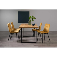 Rustic Oak Effect Melamine 160cm Dining Table Set U Leg 4 Mustard Velvet Fabric Chairs