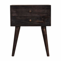 Nordic Style Mango Wood Ash Black 2 Drawer Bedside Cabinet With Brass Knobs 57 x 45cm