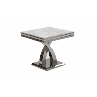 Polished Stainless Steel Metal Base Lamp Side Table with Bone White Marble Top 55x60cm