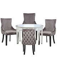 Apollo Champagne Mirrored 120cm Round Dining Set With 4 Tufted Back Grey Chairs