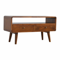 Nordic Style Mango Wood Media Unit with 2 Curved Edge Drawers and 1 Open Slot 40x88cm