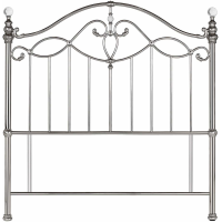 Polished Nickel Metal 122cm Small Double 4ft Bedroom Headboard Crystal Effect Finials