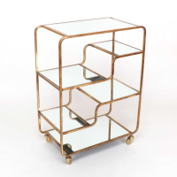 Gin Shu Gold Gilt Leaf Metal Serving Trolley on Gold Wheels with 6 Shelves