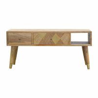 Solid Wood 2 Drawer Media Unit With Gold Brass Insert Drawer Front And 1 Open Slot