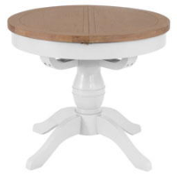 White Painted Lime Washed Oak 1.1m Round Extending Kitchen Dining Room Table 110cm to 145cm 4 Seater