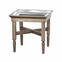 Gold Trim Astor Square Distressed Metallic Glass Side End Table With Mirror Detailing