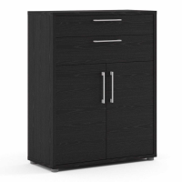 Prima Bookcase 2 Shelves With 2 Drawers and 2 Doors in Black woodgrain
