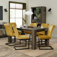 Dark Oak 6 to 8 Seater Extending Dining Table Set 6 Mustard Grey Fabric Chairs 180 to 235cm