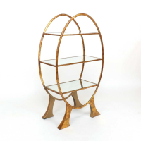 Gin Shu Distressed Gold Gilt Leaf Metal 3 Tier Shelving Unit with Clear Glass Shelves
