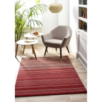 Origins Fine Stripes Red White Beige Hand Tufted Rug 80x150cm