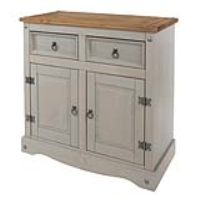 Corona Industrial 2 Doors 2 Drawer Small Solid Pine Grey Painted Sideboard 80.6x91cm