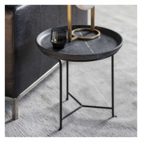 Modern Style Marble And Metal Black Finish Tray Top Round Side Table 46 x 45cm